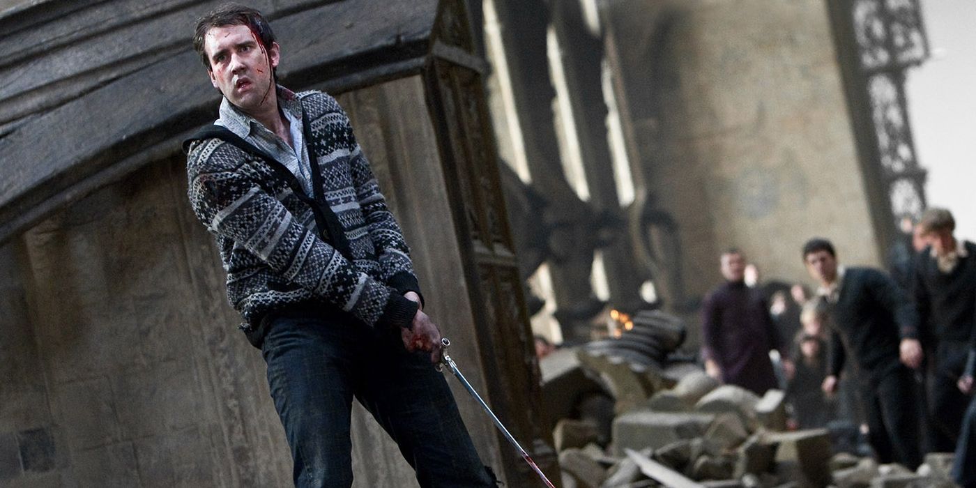 Neville Longbottom wielding Gryffindor's sword in Harry Potter and the Deathly Hallows: Part II