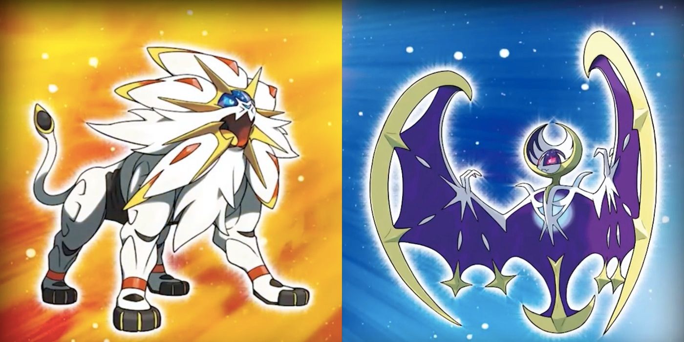 Solgaleo and Lunala from Pokemon Sun and Moon, the games' two cover Legendaries