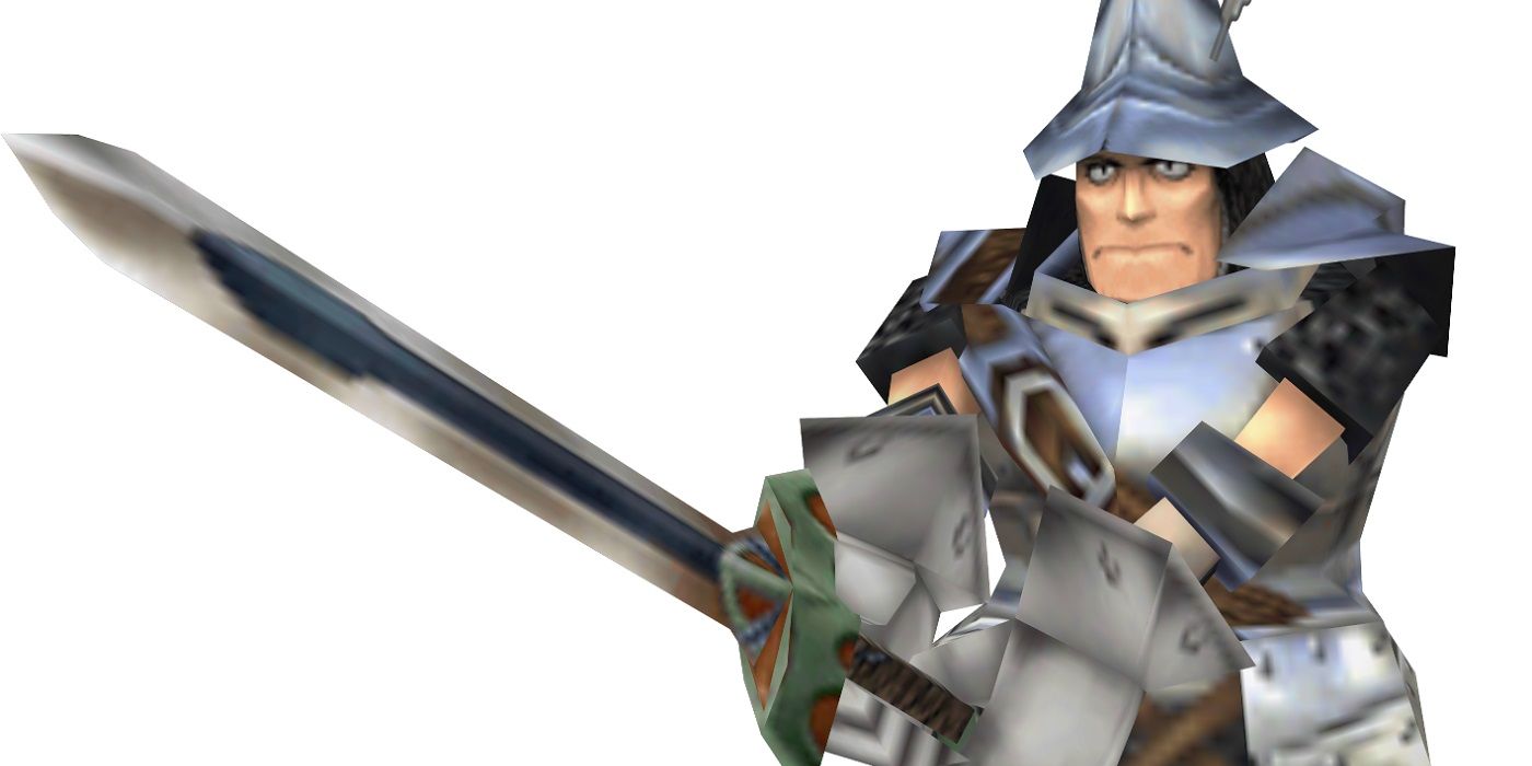 Steiner holding a sword and looking solemn