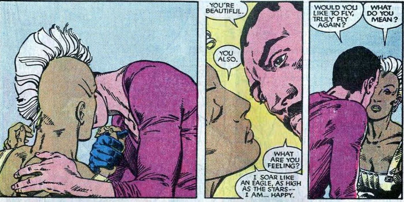 Storm and Forge kiss in X-Men comics.