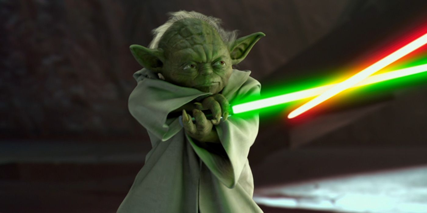 Yoda Wields a Lightsaber in Star Wars Episode II Attack of the Clones