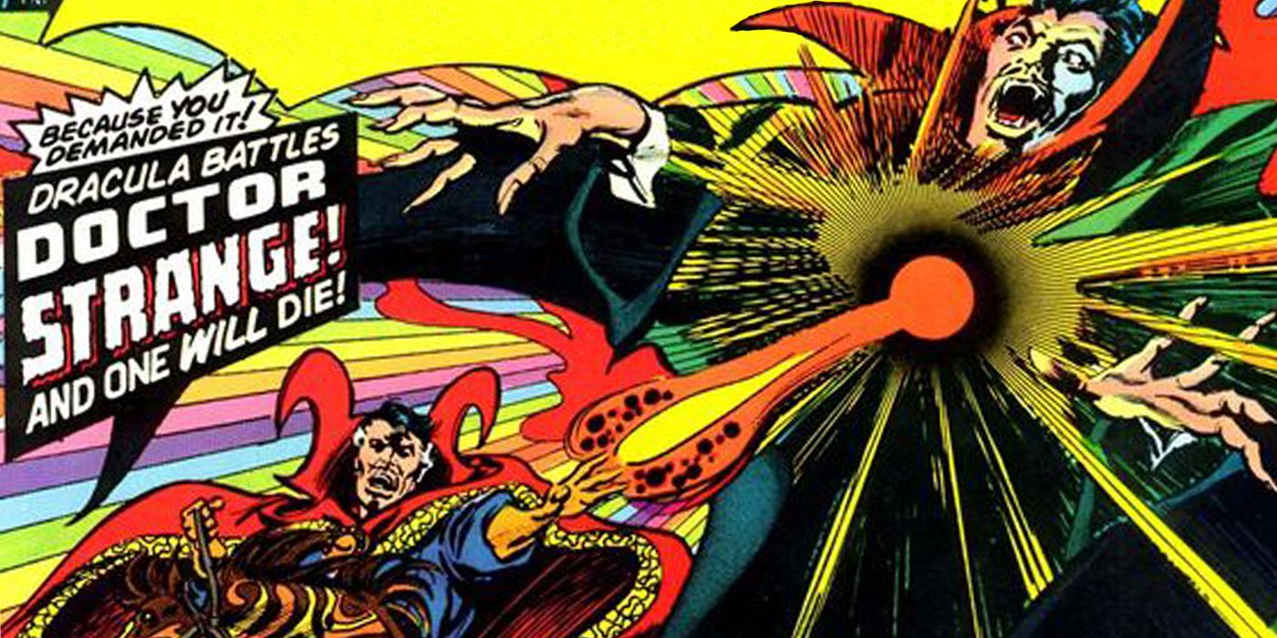 Doctor Strange fights Dracula in Marvel Comics.
