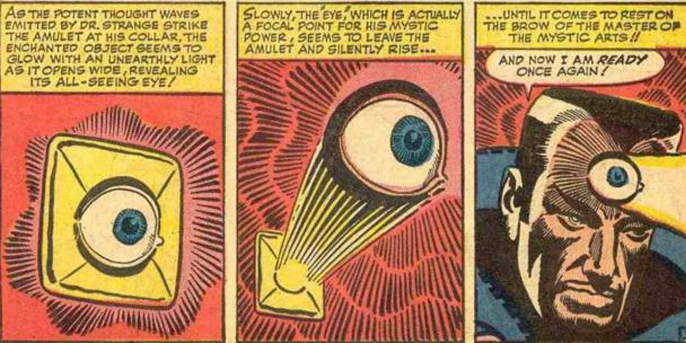 Eye of Agamotto implanted on Doctor Strange's forehead third eye