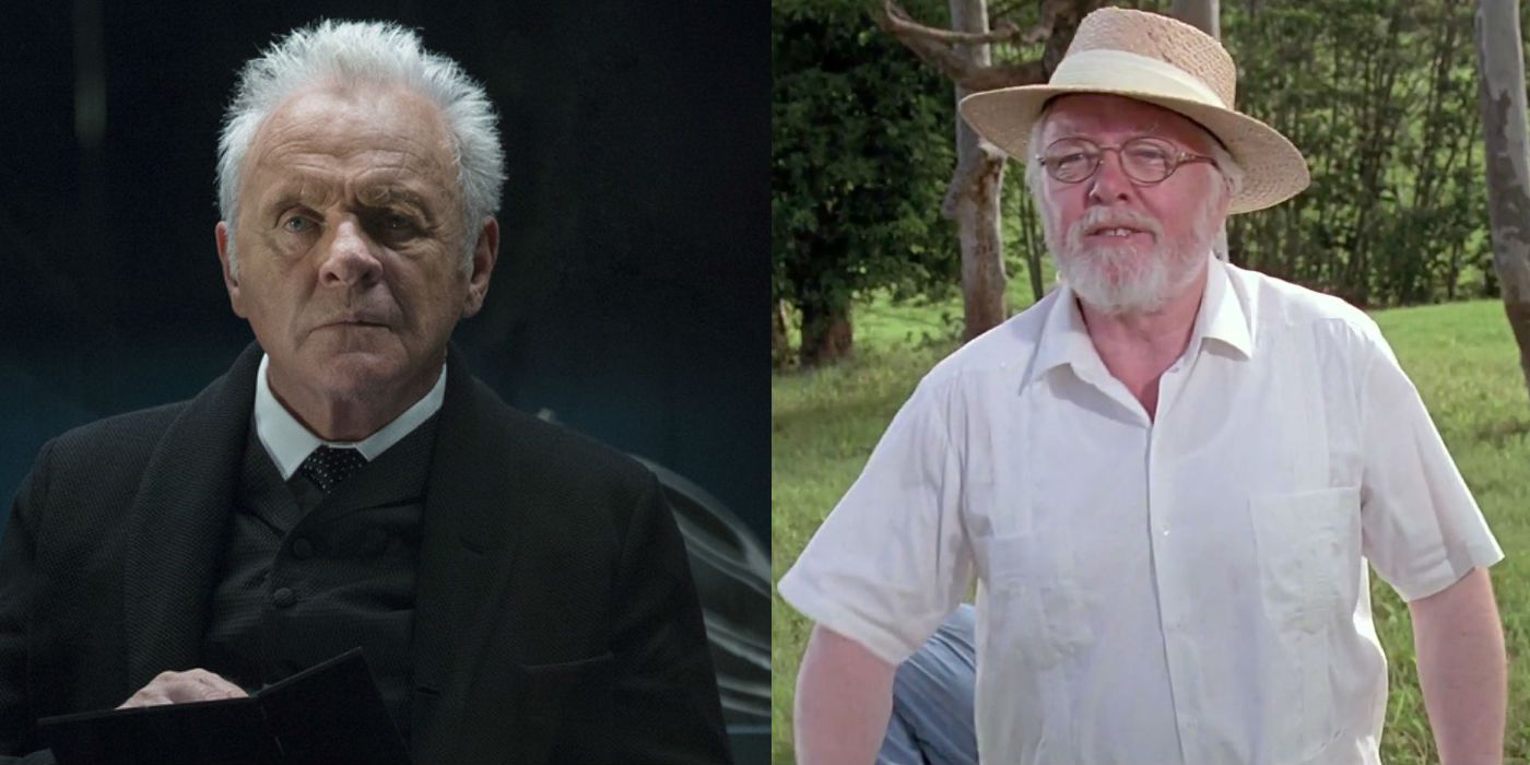 Left: Anthony Hopkins in Westworld; Right: Richard Attenborough in Jurassic Park