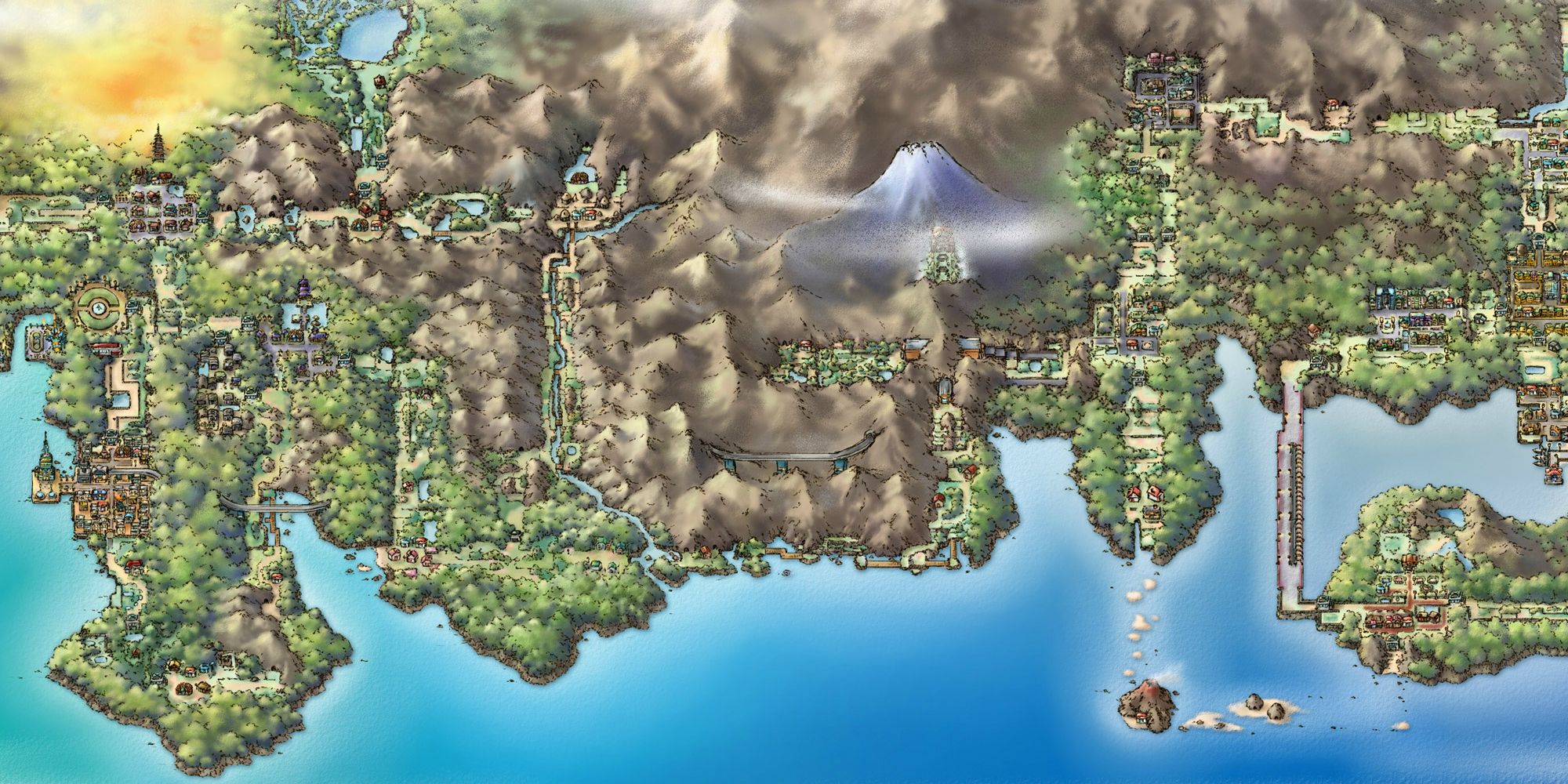 A full color map of the Johto and Kanto in Pokemon