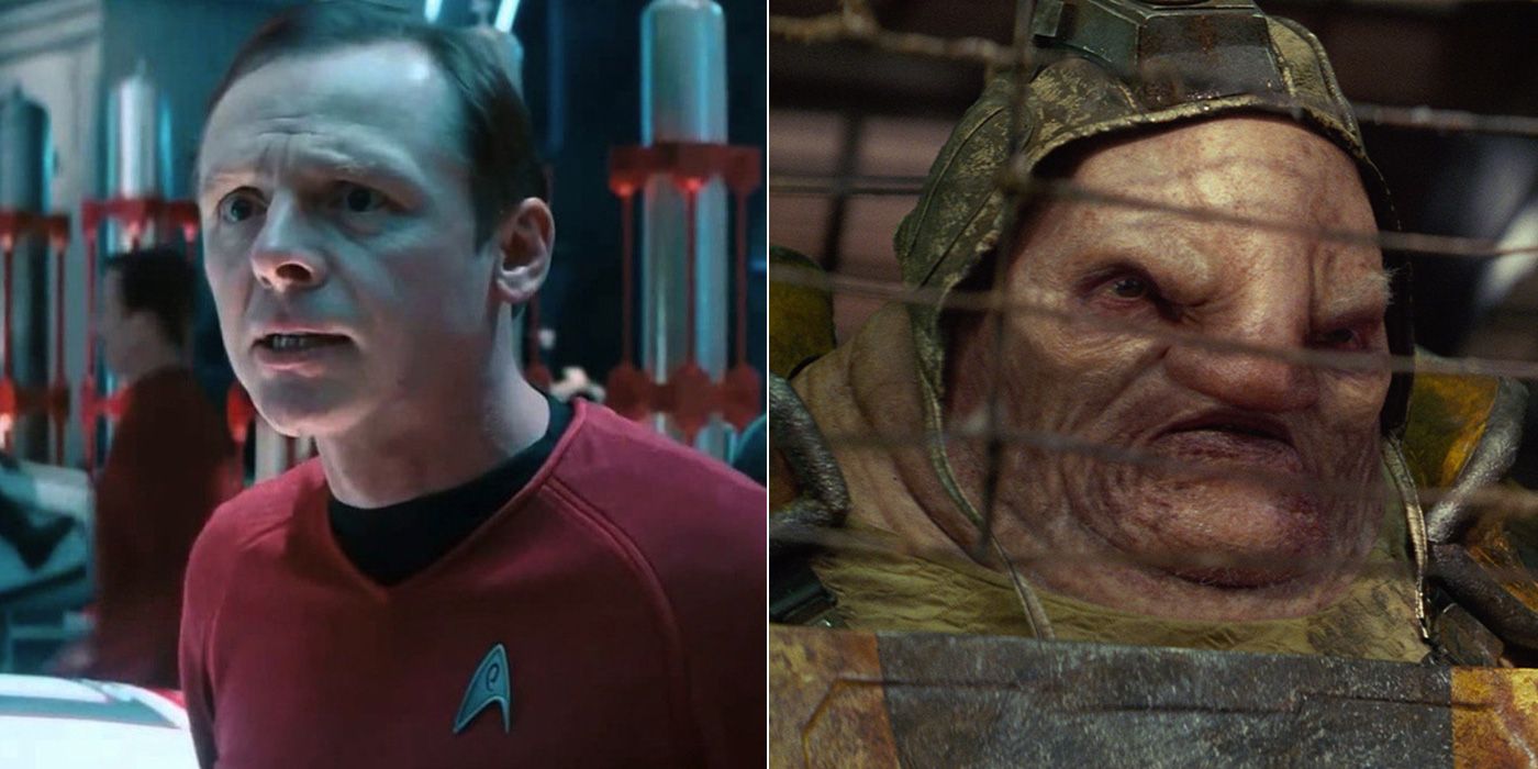 Simon Pegg as Scotty in Star Trek and Unkar Plutt in Star Wars: The Force Awakens