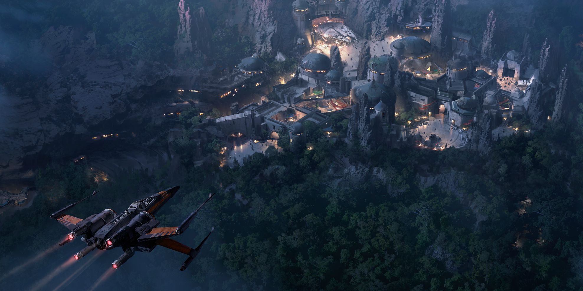 Star Wars Land at night concept art - cropped