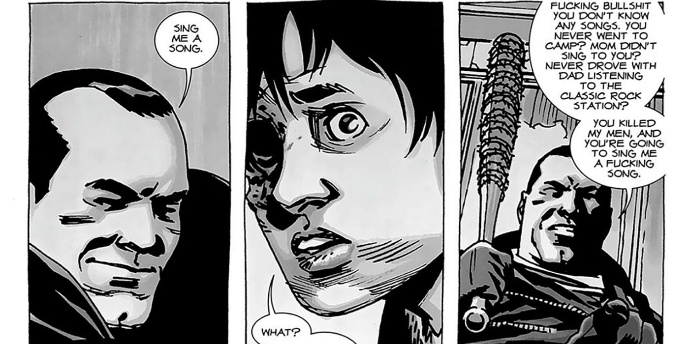 Negan and Carl in The Walking Dead comic books