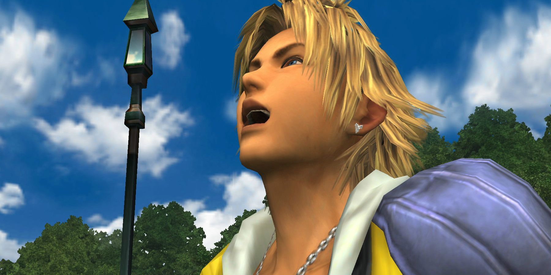 Tidus laughing loudly in Final Fantasy 10.