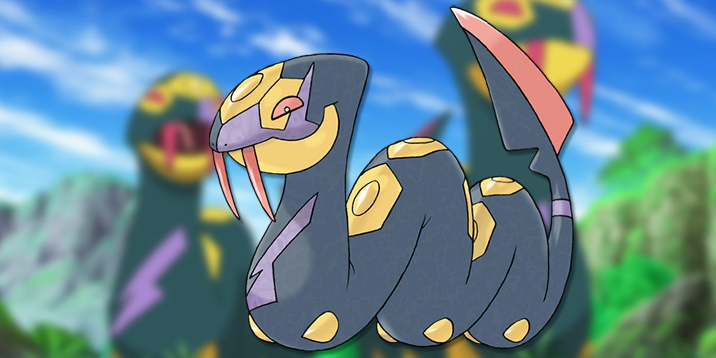 Seviper on a background of the Pokemon anime