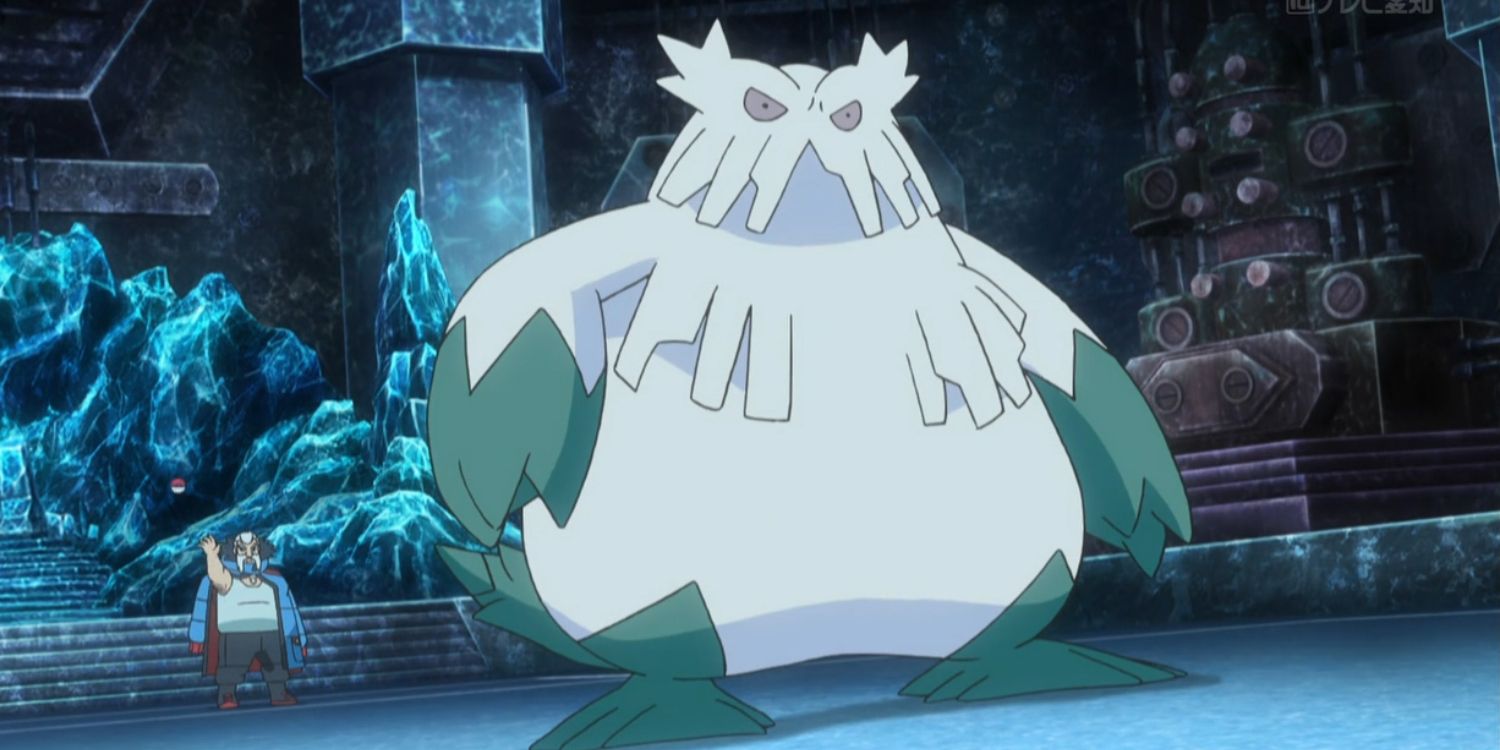 Abomasnow standing and looking fearsome in the Pokémon anime