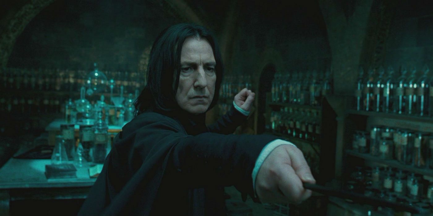 Alan Rickman as Severus Snape in Harry Potter casts a spell.