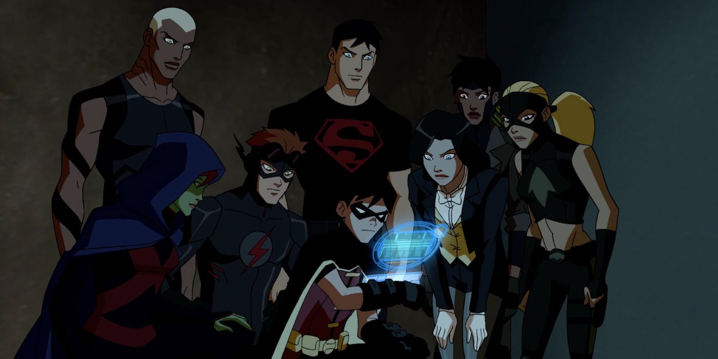 Aqualad Robin Kid Flash Artemis Miss Martian Superboy Rocket and Zatanna in Young Justice Episode Auld Acquaintance