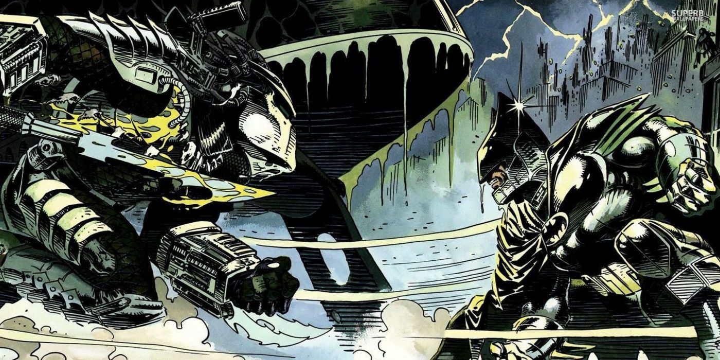 Batman fights Predator in DC Comics.
