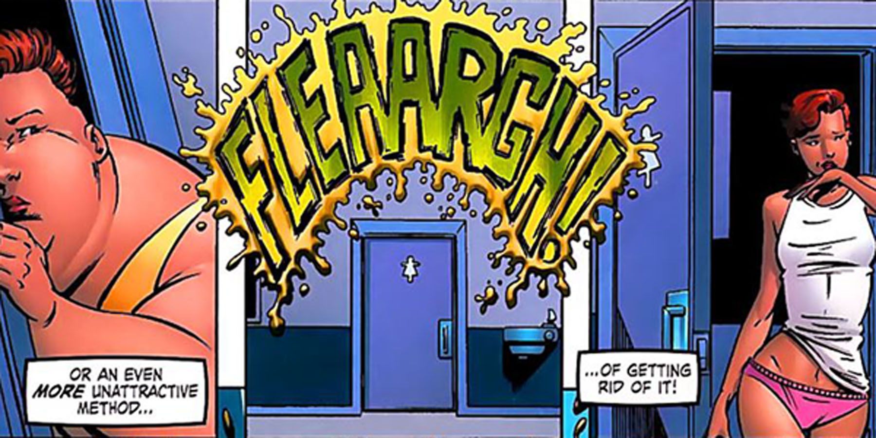 Big Bertha of the Great Lakes Avengers makes herself throw up