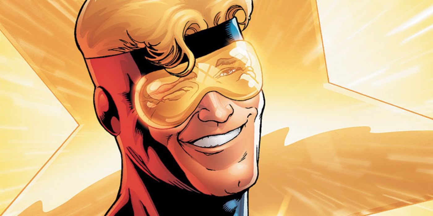 Booster Gold sonriendo en un cómic de DC.