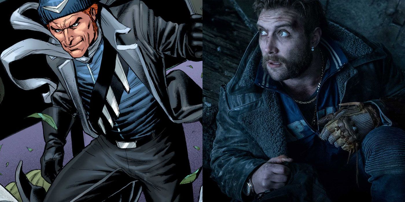 Split image of Captain Boomerang as he appears in DC Comics and played by Jai Courtney in Suicide Squad