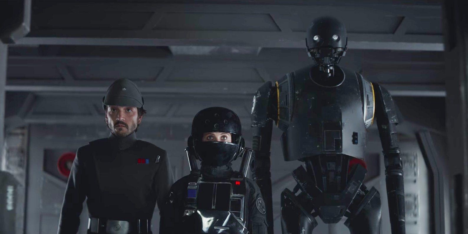 Cassian Andor Jyn Erso and K-2SO in Rogue One A Star Wars Story