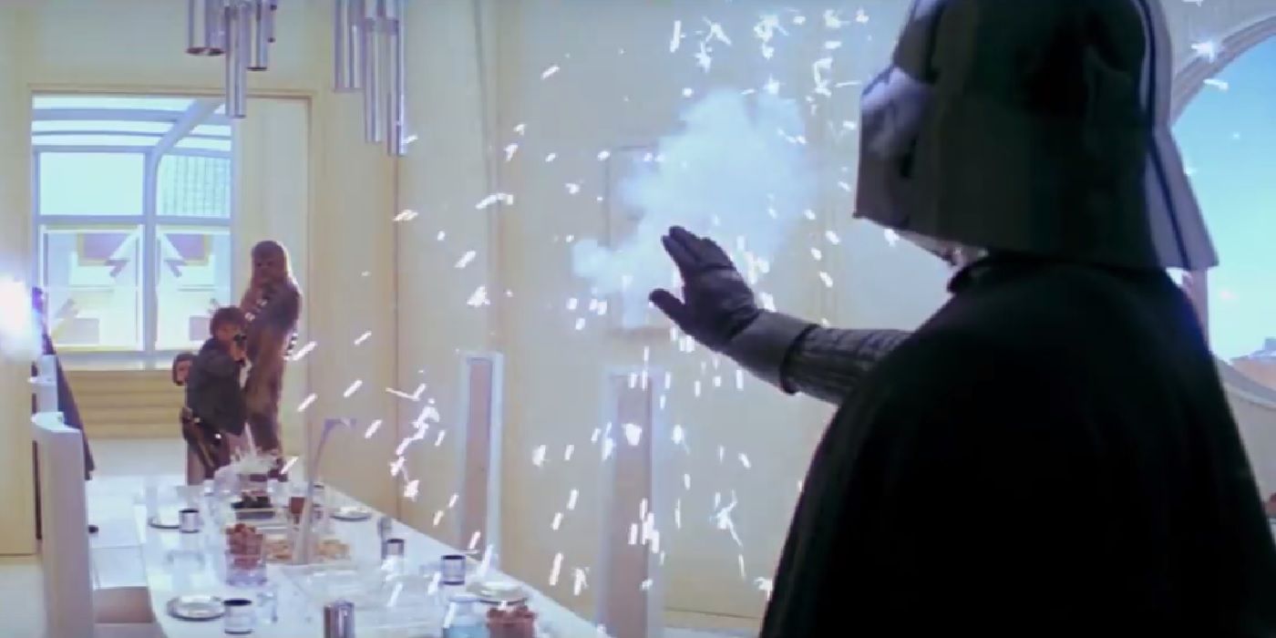 Darth Vader blocks Han Solos blaster fire in Star Wars The Empire Strikes Back