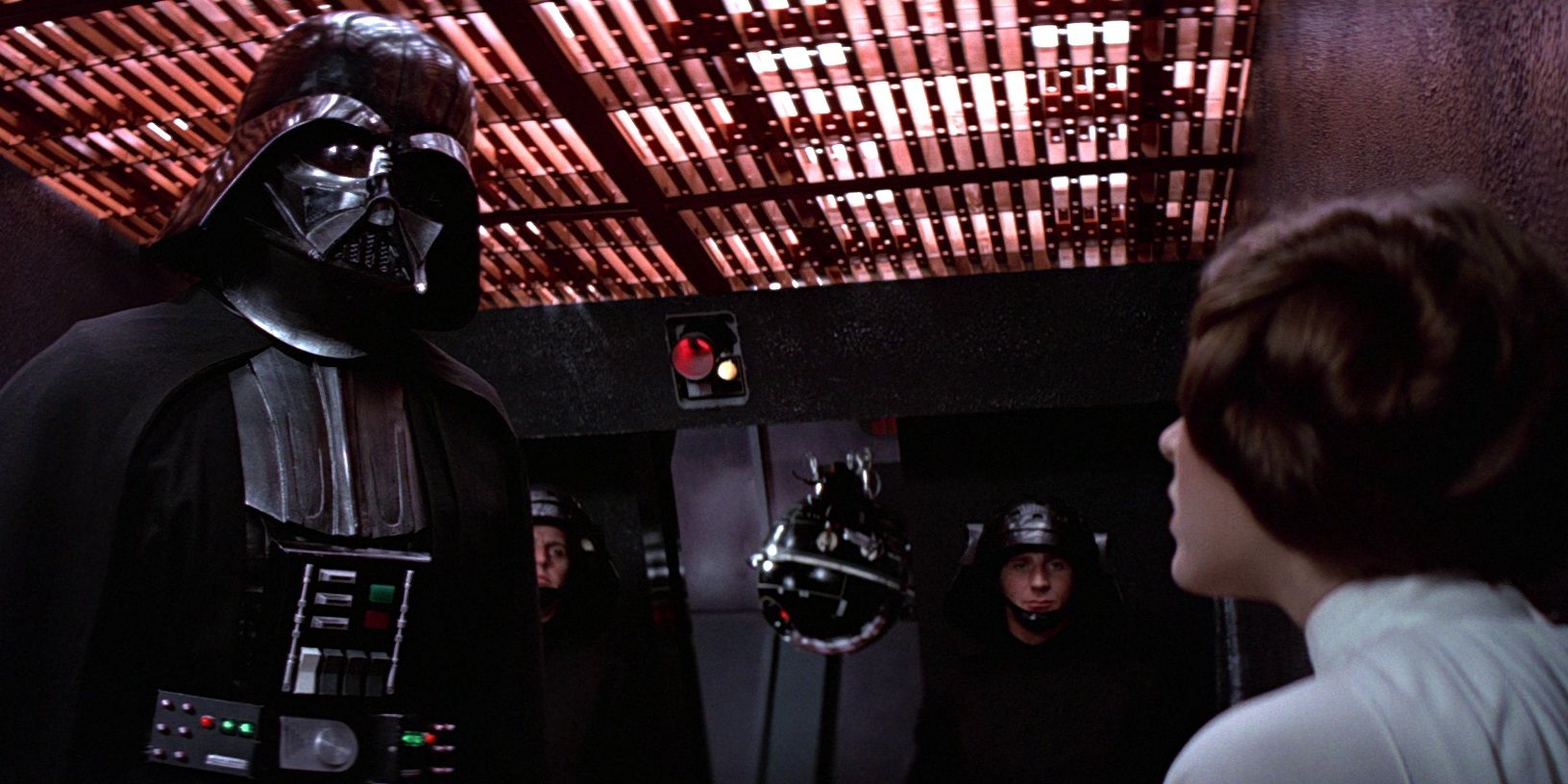 Darth Vader with Princess Leia in the torture room in Star Wars A New Hope