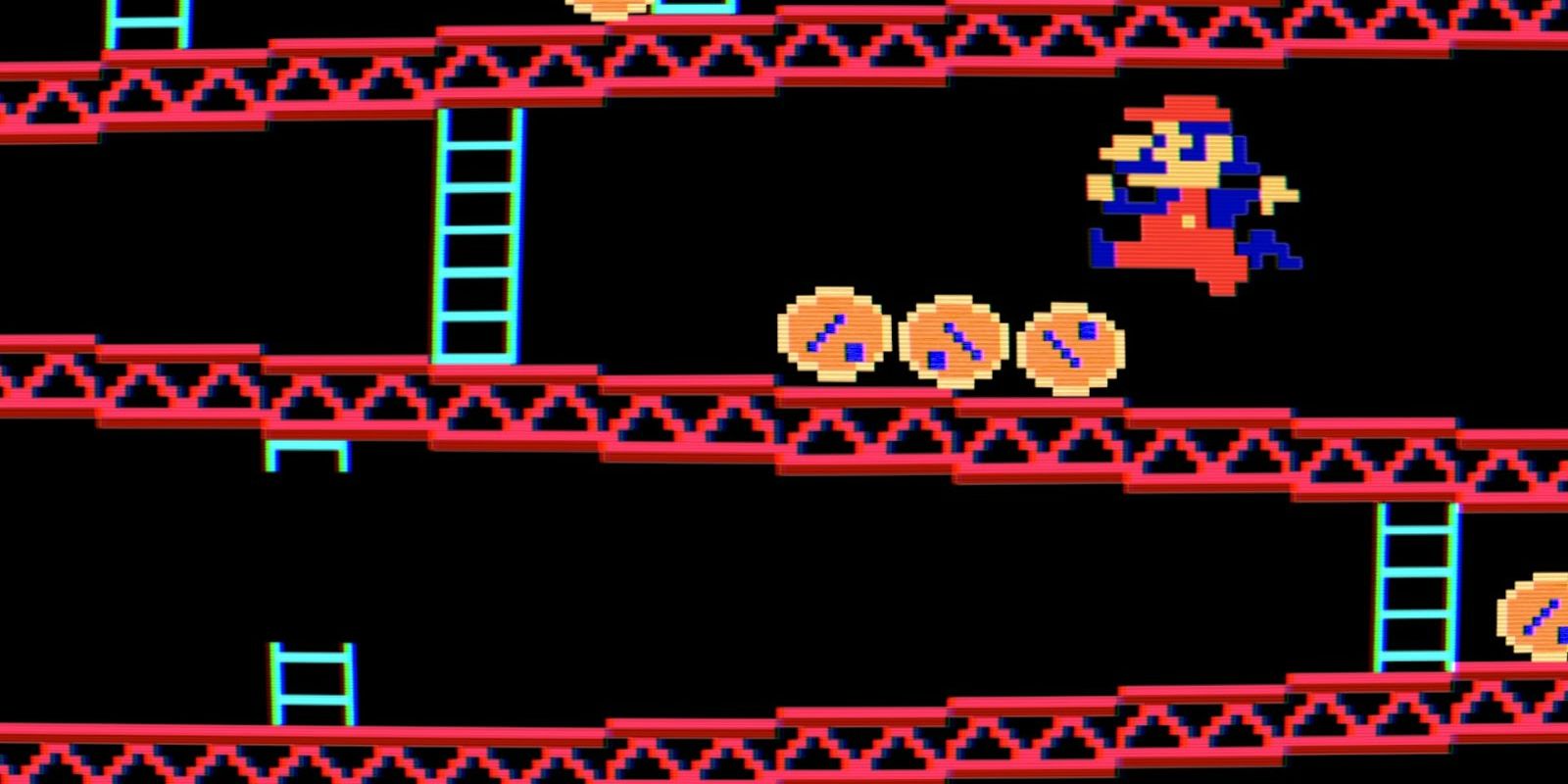 Mario jumping over barrels in Donkey Kong