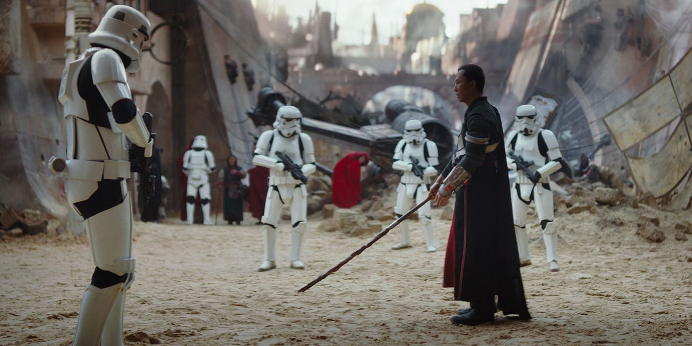 Donnie Yen's Chirrut Imwe faces down Stormtroopers in Rogue One: a Star Wars Story
