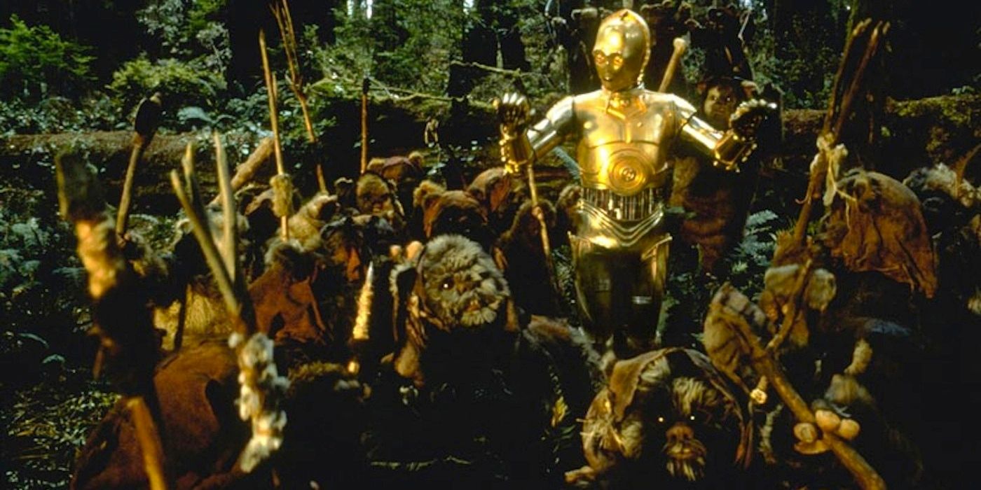 Ewoks Worshipping C-3PO in Star Wars