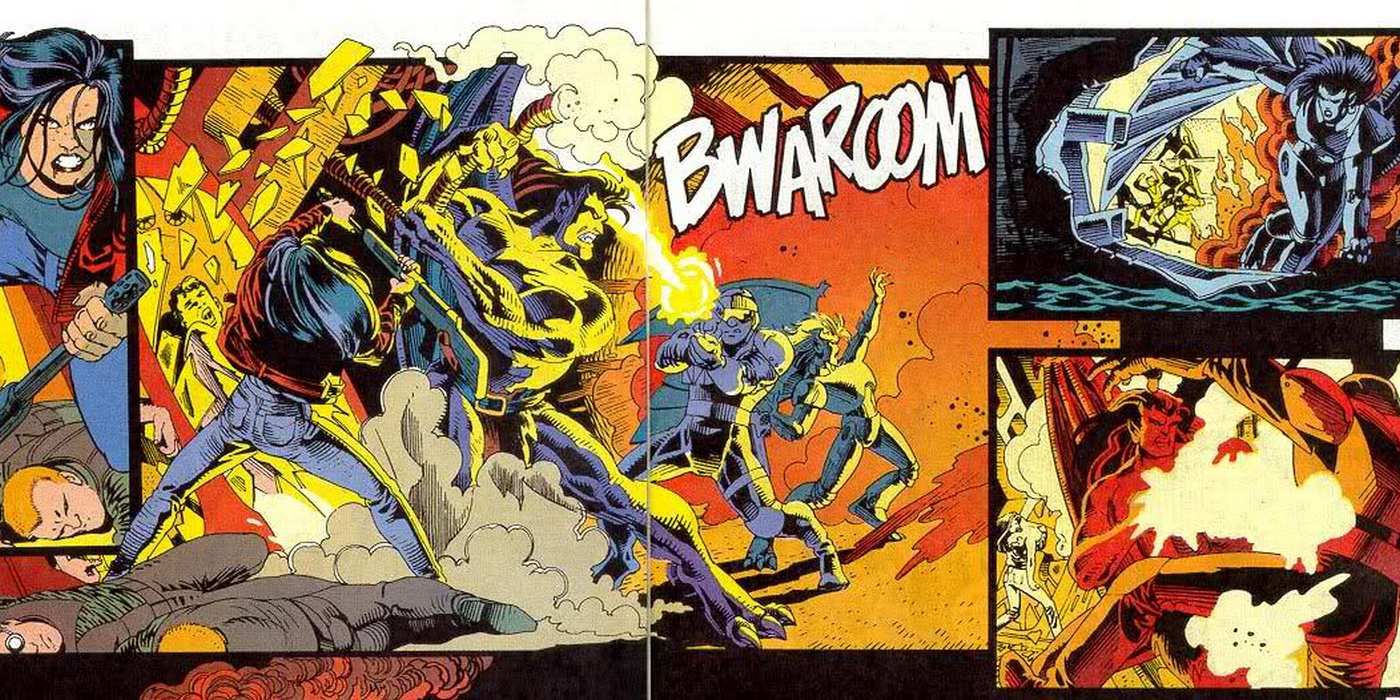 Gargoyles Comic Book Page with Elisa Maza and Goliath fighting Demona.