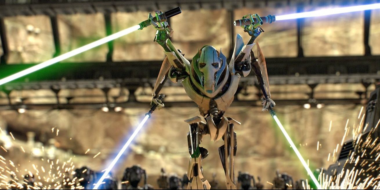 General Grievous holding four lightsabers in Star Wars Revenge of the Sith