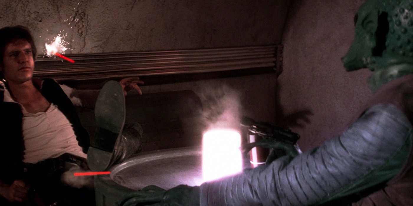 Harrison ford and Greedo in Star Wars