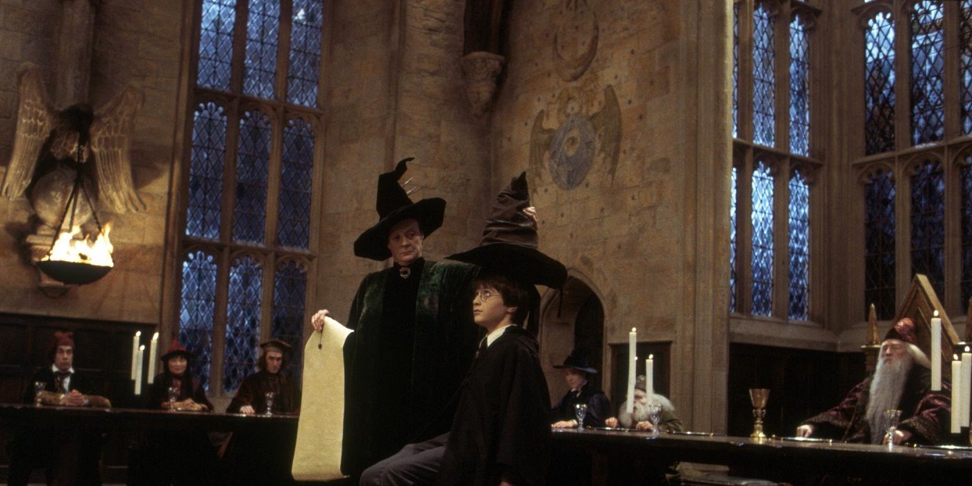 Harry and McGonagall with sorting hat in Harry Potter