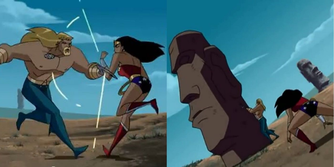 Justice League cartoon, Aquaman defeats Wonder Woman
