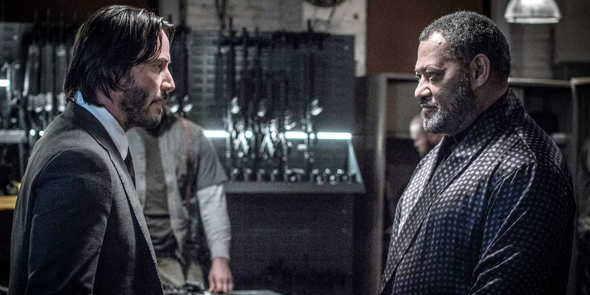 Keanu Reeves and Lawrence Fishburne in John Wick 2 banner