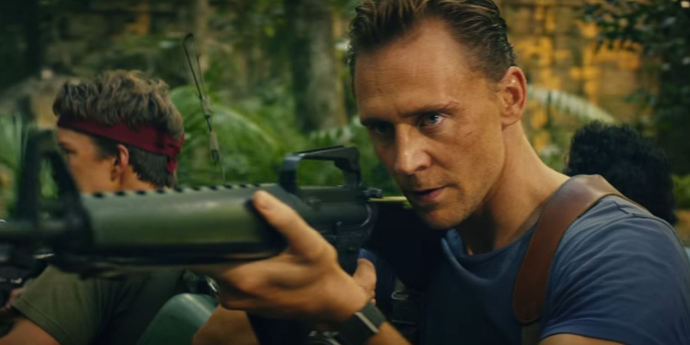 James Conrad pointing his rifle in Kong Skull Island
