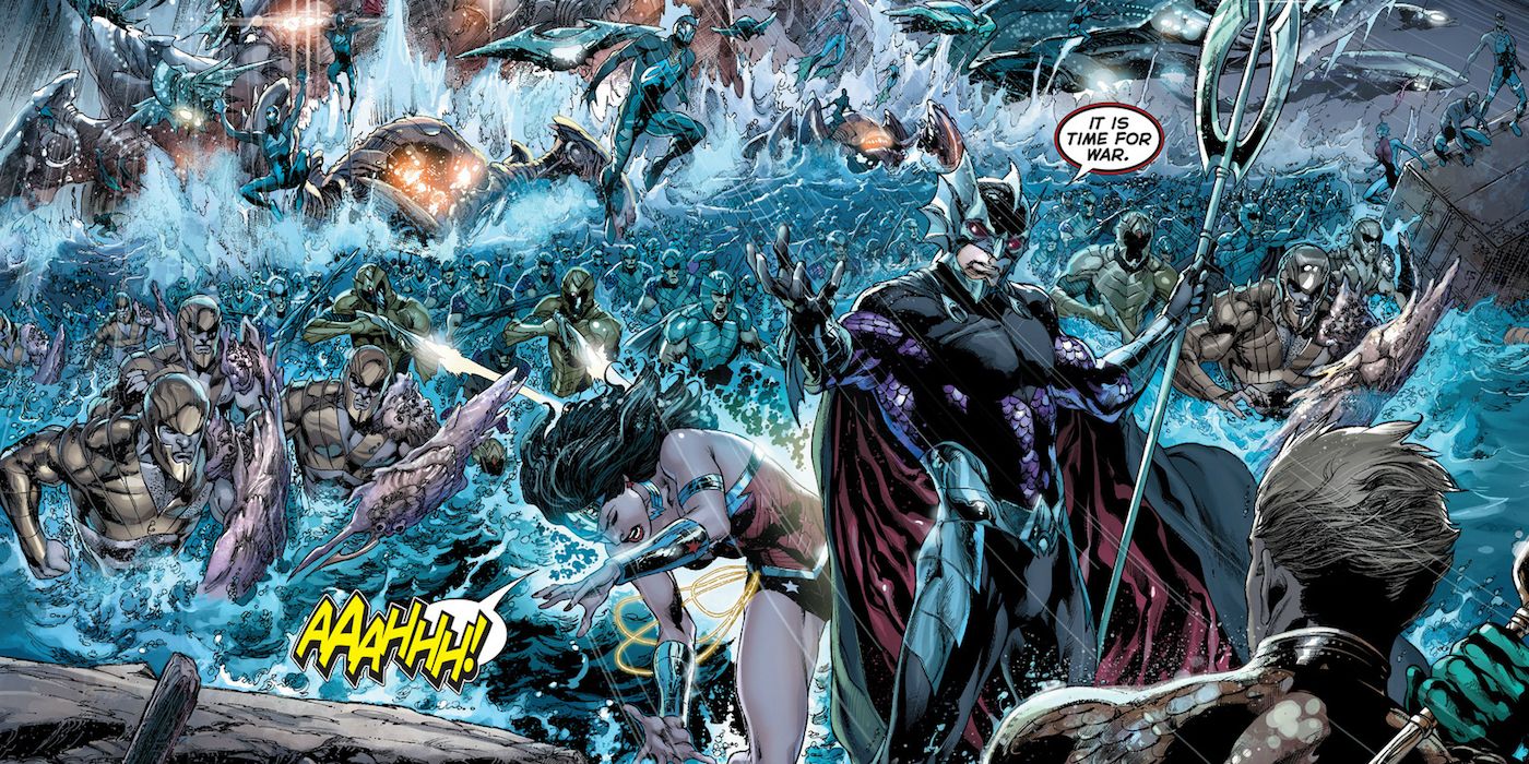 Ocean Master from DC Comics Fighting Wonder Woman and Aquaman