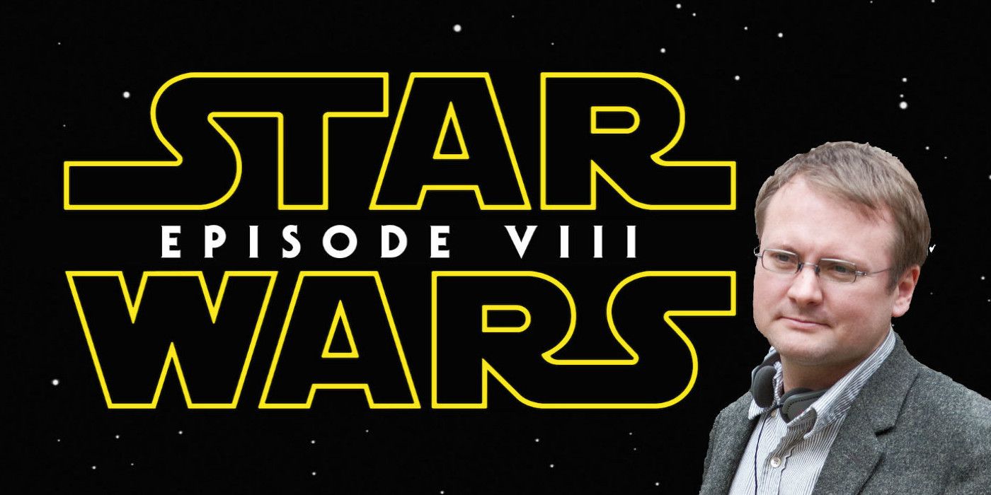 Rain Johnson Standing In Front of the Star Wars Episode VIII logo