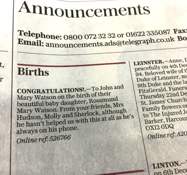 Rosamund Watson Birth Announcement