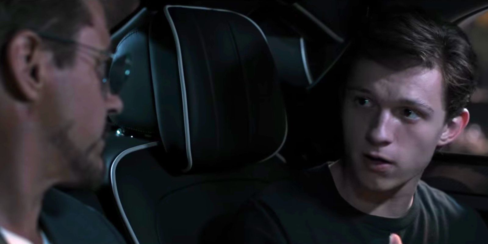 Peter talks to Tony in the limo in Spider-Man Homecoming