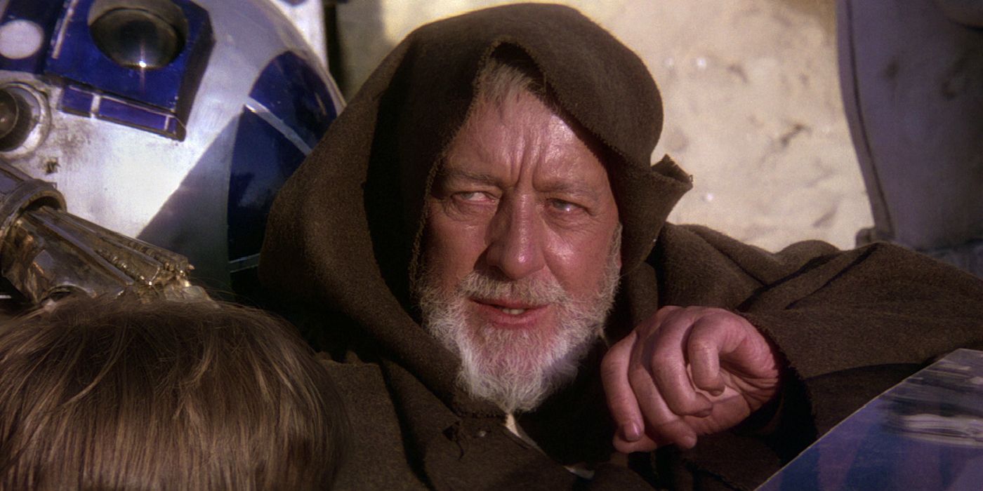 Obi Wan Kenobi looking at Luke in A New Hope