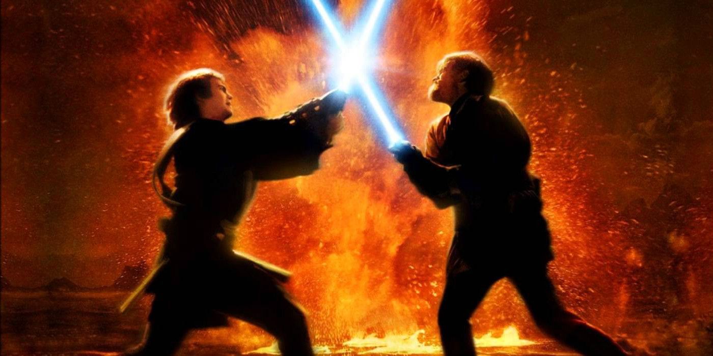 Anakin Skywalker combattant Obi Wan Kenobi dans Star Wars Revenge of the Sith