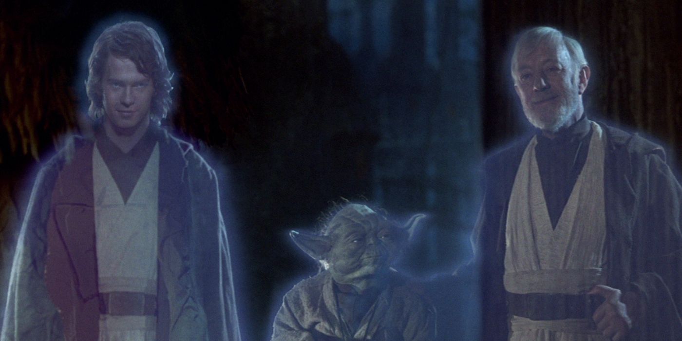 Anakin Skywalker, Yoda y Obi-Wan aparecen como fantasmas de la Fuerza en El Retorno del Jedi.