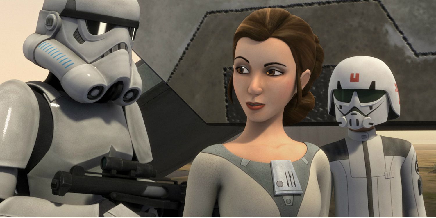 Leia helps a disguised Kanan and Ezra in Star Wars Rebels