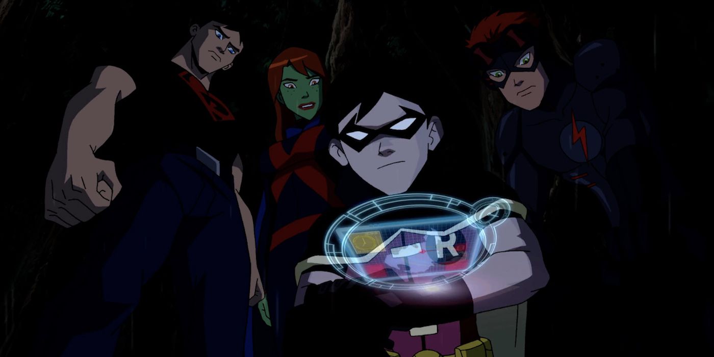 Superboy Robin Miss Martian and Kid Flash in Young Justice Episode Drop-Zone