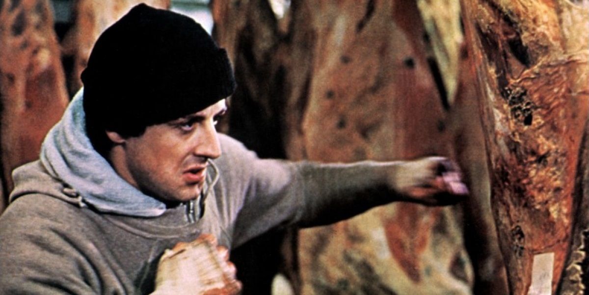 Sylvester Stallone Punching Meat In Rocky