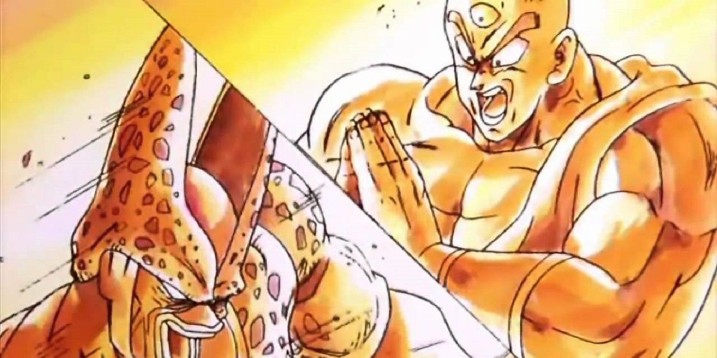 Tien's Tri-Beam against Cell in Dragon Ball Z