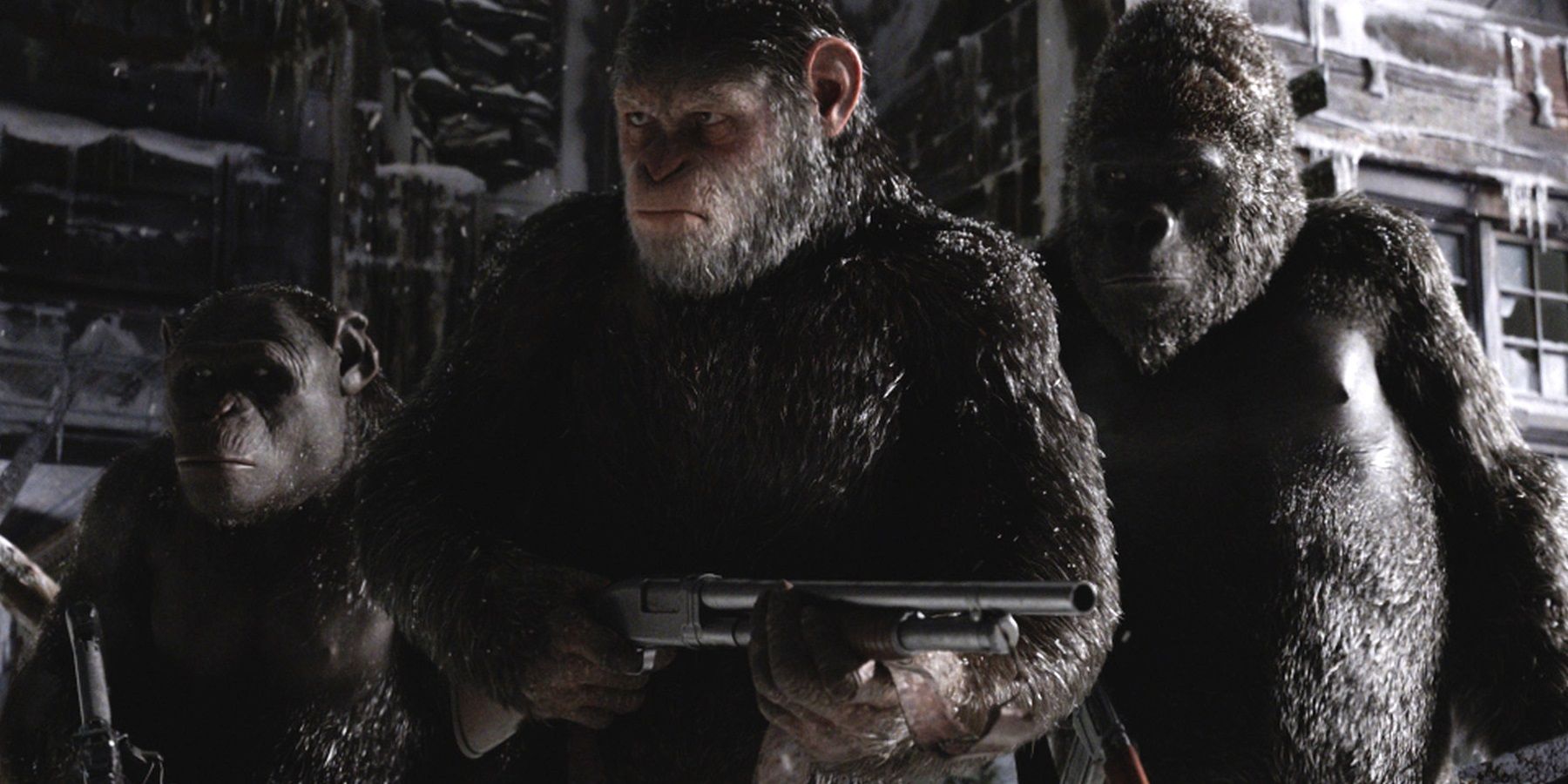 War for the Planet of the Apes - Caesar holding a gun