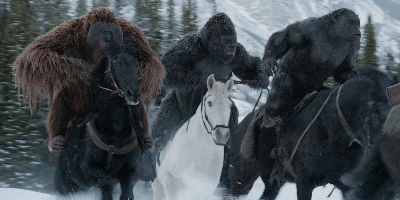 War for the Planet of the Apes - Maurice, Luca and Rocket on horses