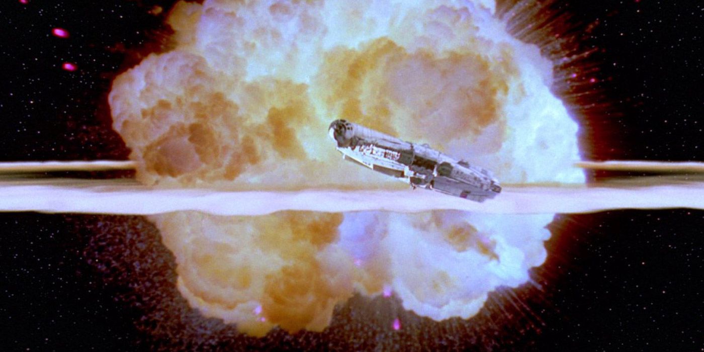 The Falcon escapes the explosion of the second Death Star