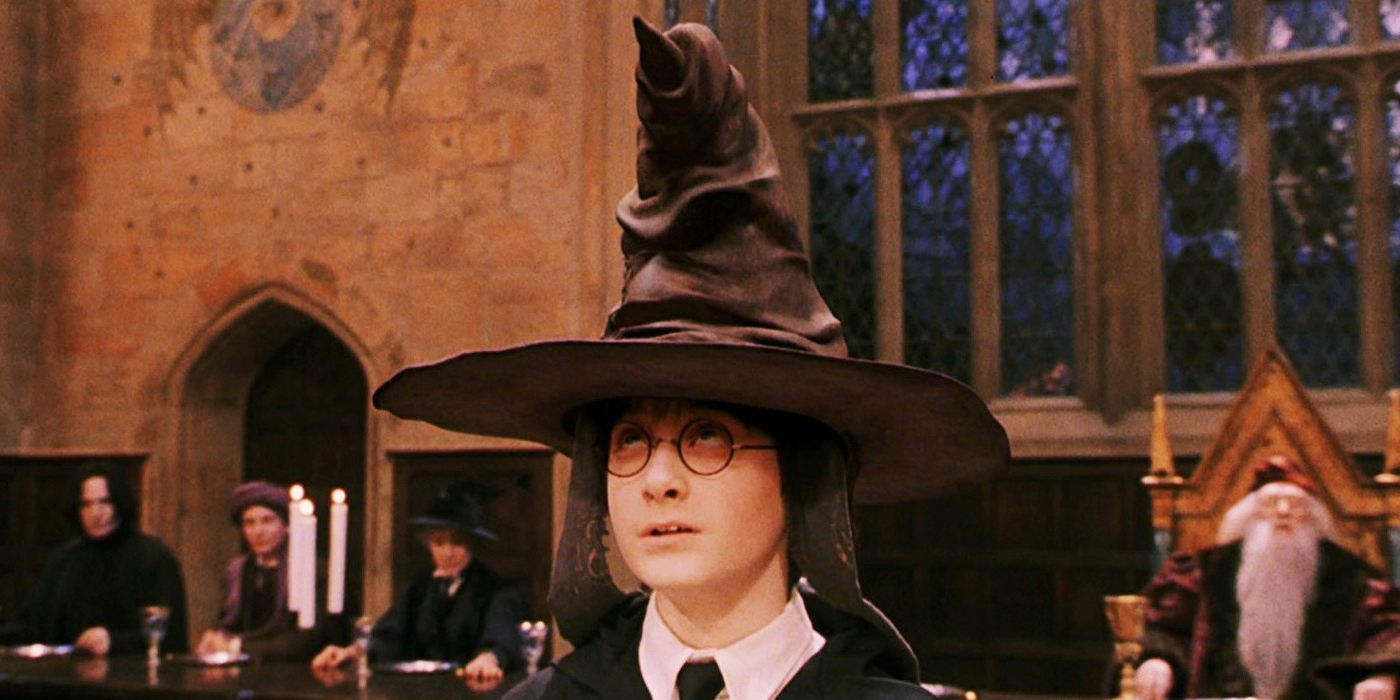 Harry Potter being sorted by the Sorting Hat in Sorcerers Stone