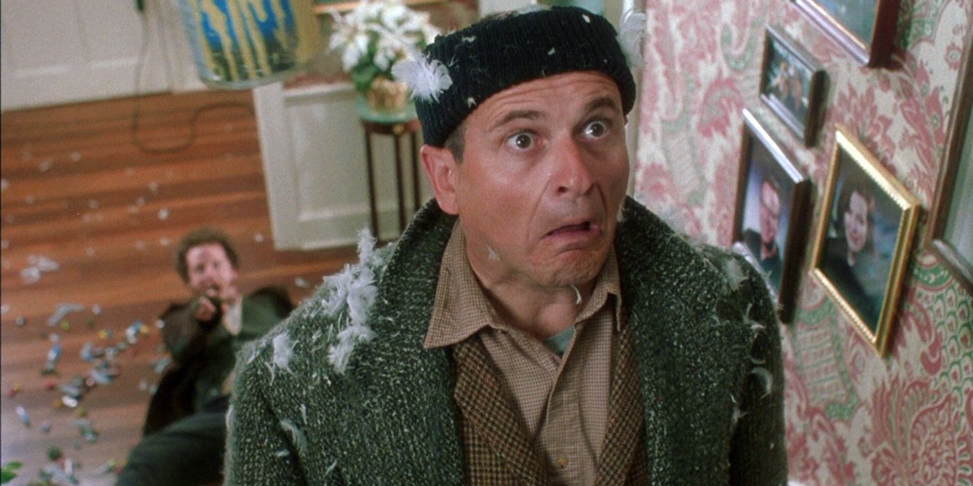 Joe Pesci with feathers in Home Alone